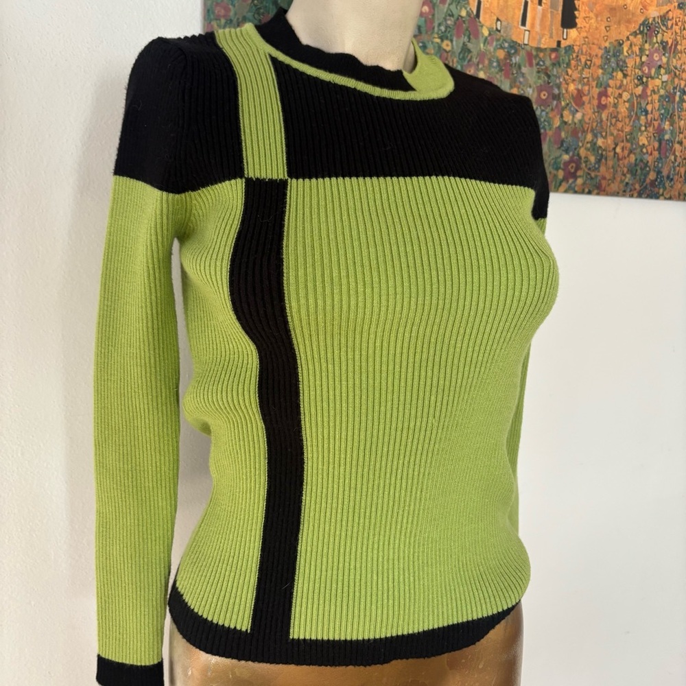Vintage Y2K Green & Black Ribbed Sweater
